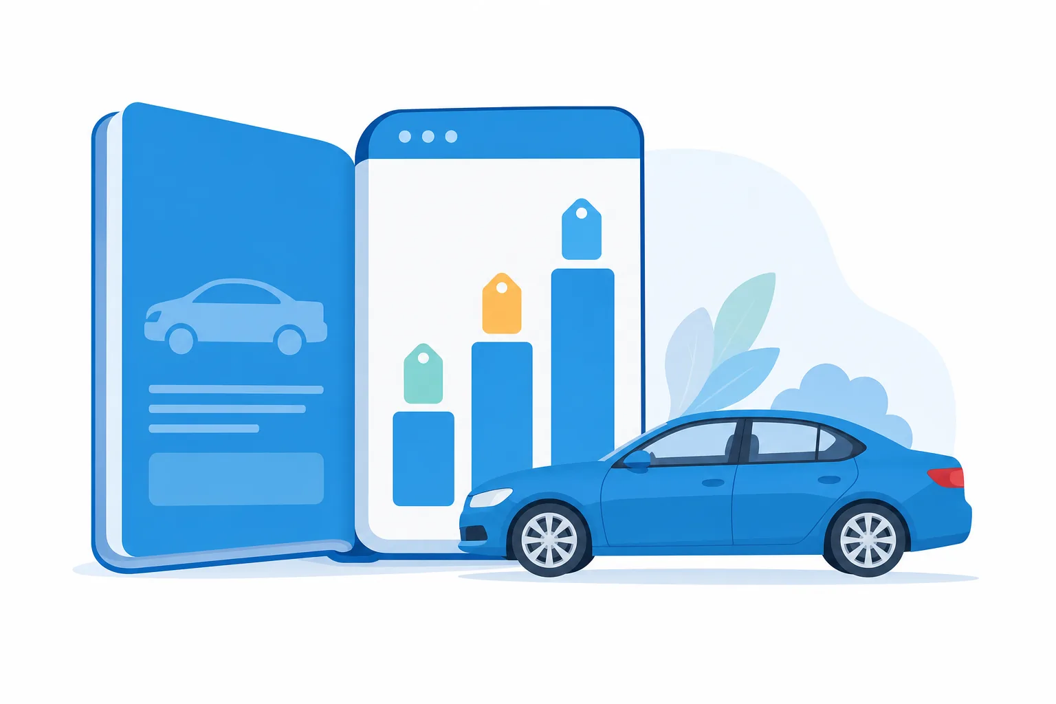 Pantalla del libro azul (Kelley Blue Book) mostrando los tres valores de un carro: trade-in, private party y retail