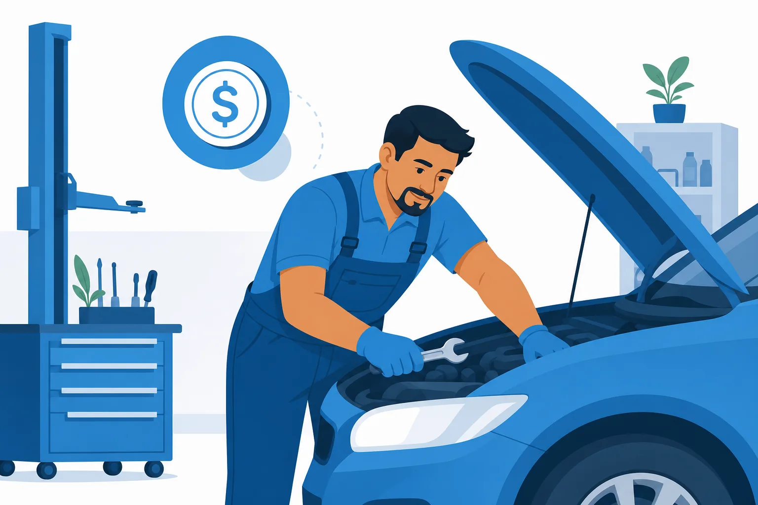 Mecánico latino trabajando en el motor de un carro en un taller en Estados Unidos