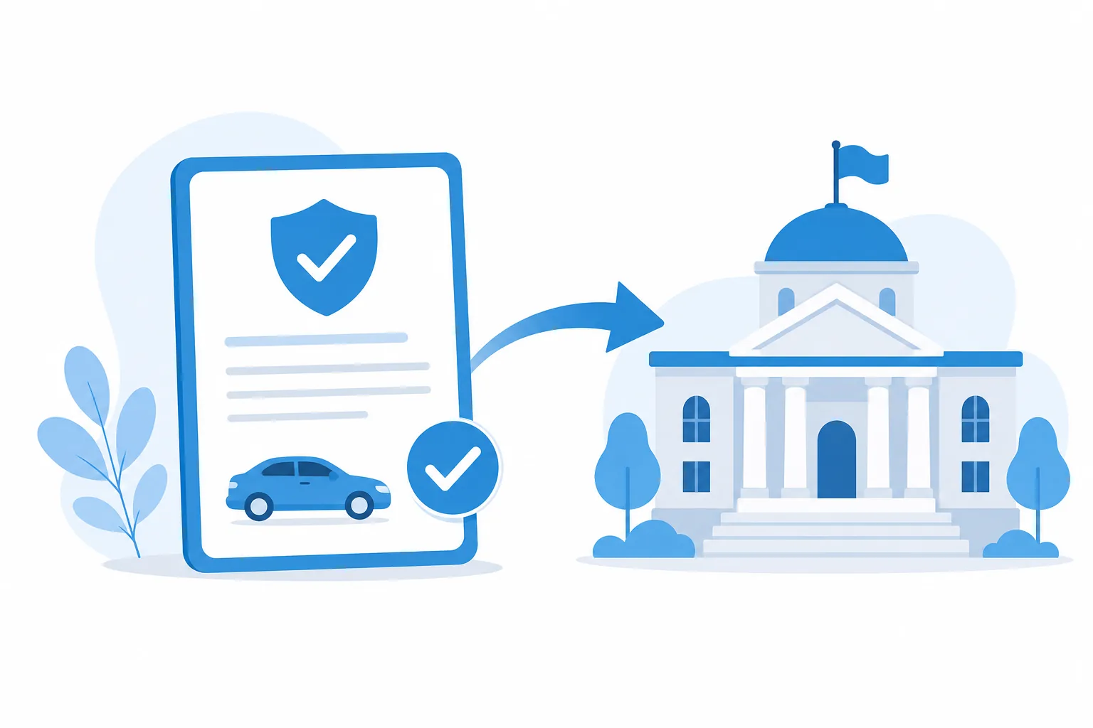 Ilustración de un certificado SR-22 conectando la póliza de aseguranza del conductor con la oficina estatal en Estados Unidos