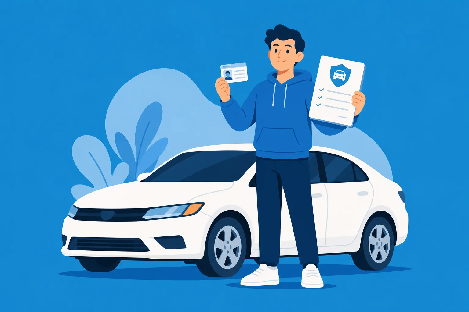 Aprendiz con permiso de conducir revisa su póliza de seguro de carro en Estados Unidos
