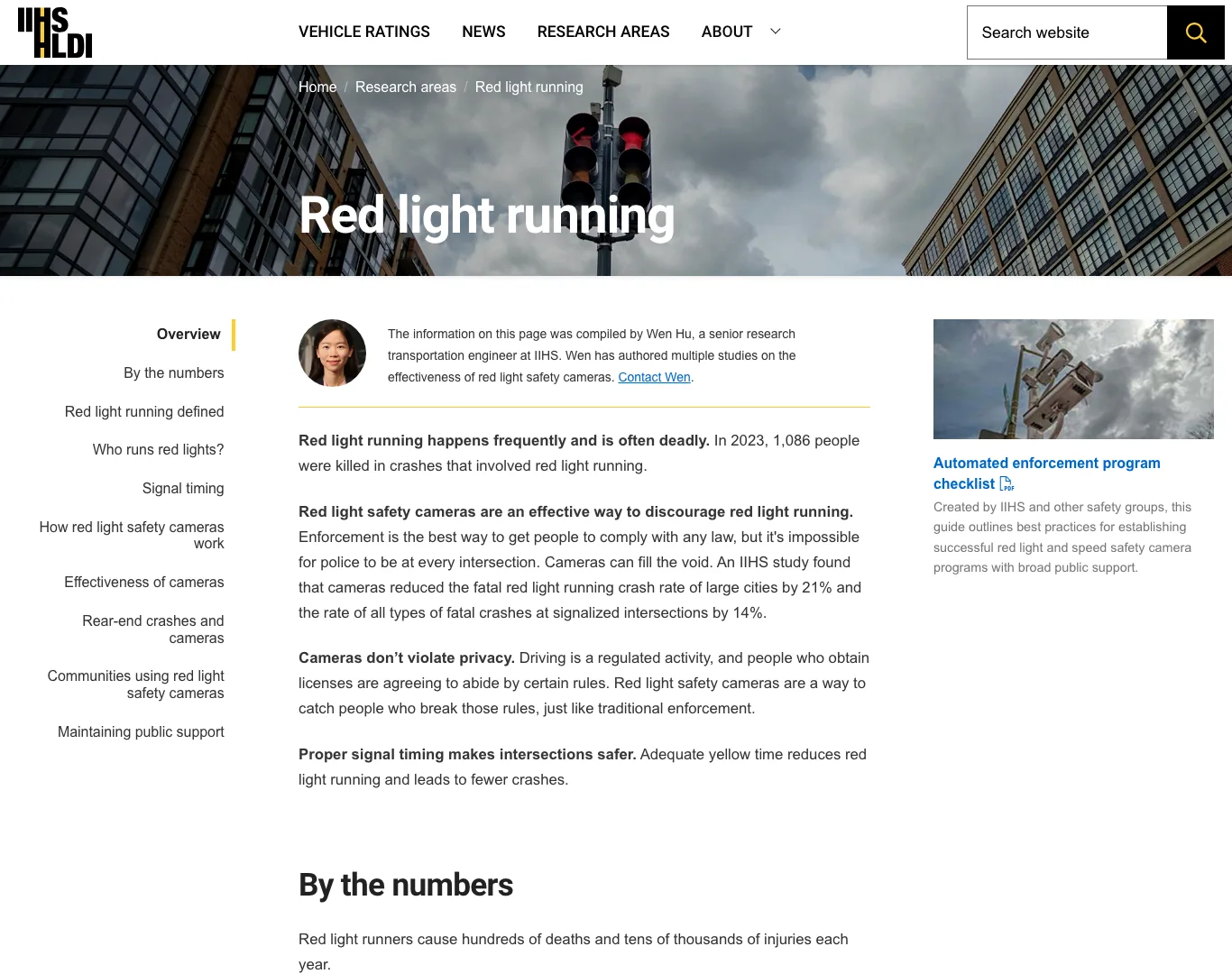 Pagina del IIHS sobre camaras de luz roja y velocidad (iihs.org)