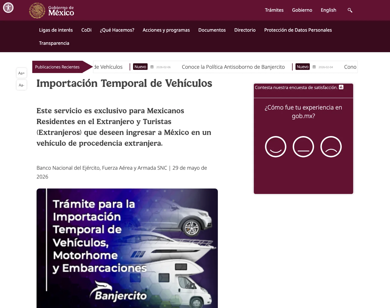 Pagina oficial de Importacion Temporal de Vehiculos de Banjercito (gob.mx)